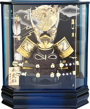 黒金龍貫前兜 メタリックブルー黒ボカシ ケース飾り